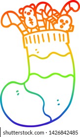 rainbow gradient line drawing of a cartoon christmas stocking