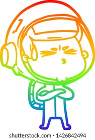 rainbow gradient line drawing of a cartoon stressed astronaut