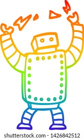 dibujo de una línea de gradiente arco iris de un robot gigante de dibujos animados