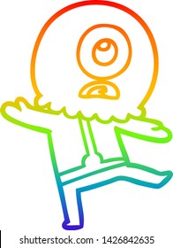 dibujo de una línea de gradiente de arco iris de un ciclismo de caricatura espacial alienígena