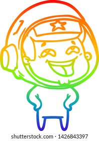 rainbow gradient line drawing of a cartoon laughing astronaut