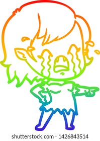 dibujo de la línea de gradiente del arco iris de una chica vampiro que llora una caricatura