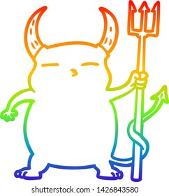 rainbow gradient line drawing of a cartoon little devil