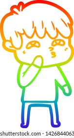 rainbow gradient line drawing of a cartoon curious man