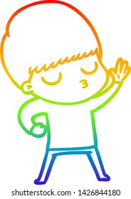 desenho de linha de gradiente do arco-íris de um desenho animado calma menino