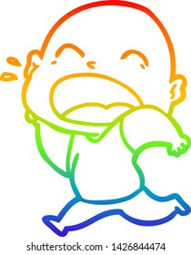 rainbow gradient line drawing of a cartoon shouting bald man