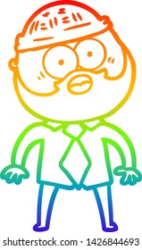 dibujo de una línea de degradado de arco iris de un hombre barbudo de dibujos animados