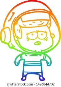 rainbow gradient line drawing of a cartoon tired astronaut