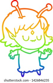 dibujo de una chica alienígena bailando en una línea de gradiente arco iris