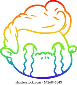 rainbow gradient line drawing of a cartoon crying boy