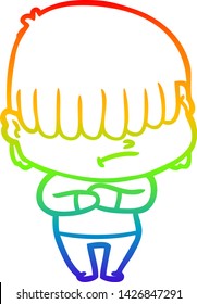 dibujo de una línea de gradiente de arco iris de un niño de dibujos animados con el pelo desordenado