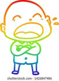 dibujo de una línea de gradiente de arco iris de un hombre calvo gritando caricatura