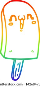 rainbow gradient line drawing of a cartoon frozen ice lolly