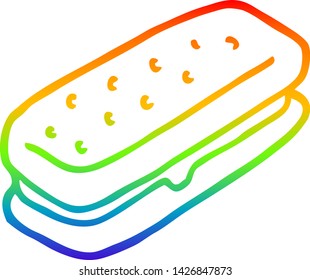 dibujo de la línea de gradiente de arcoiris de una galleta de chocolate con dibujos animados
