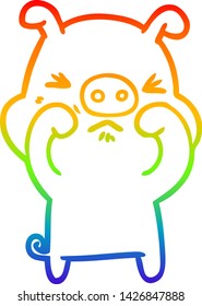 rainbow gradient line drawing of a cartoon grumpy pig