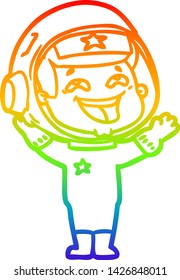 Regenbogen-Farbverlauf-Zeichnung eines Cartoons lachenden Astronauten