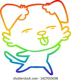 rainbow gradient line drawing of a cartoon dog sticking out tongue