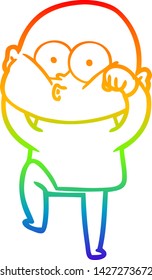 rainbow gradient line drawing of a cartoon bald man staring