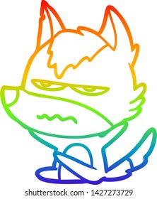 dibujo de una línea degradada de arcoiris de un lobo fastidiado