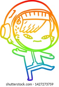 dibujo de una mujer astronauta de dibujos animados con gradiente de color arcoiris