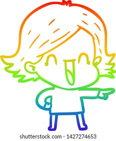 rainbow gradient line drawing of a cartoon laughing woman