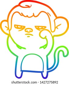 rainbow gradient line drawing of a cartoon annoyed monkey
