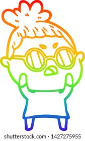 rainbow gradient line drawing of a cartoon annoyed woman