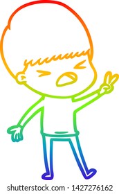 dibujo de una línea de gradiente de arcoiris de un hombre estresado en caricatura