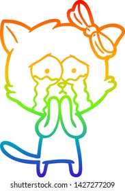rainbow gradient line drawing of a cartoon cat