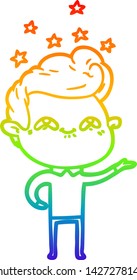 rainbow gradient line drawing of a cartoon excited man