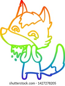 rainbow gradient line drawing of a cartoon hungry wolf