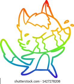 rainbow gradient line drawing of a cartoon crying wolf