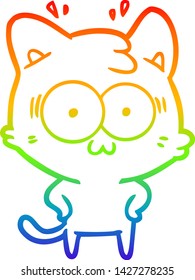 rainbow gradient line drawing of a cartoon surprised cat
