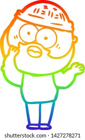 rainbow gradient line drawing of a cartoon bearded man
