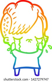 rainbow gradient line drawing of a cartoon crying girl