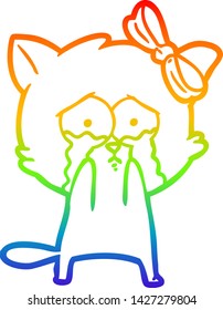 desenho de linha de gradiente do arco-íris de um gato de desenho animado