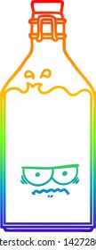 rainbow gradient line drawing of a cartoon old bottle