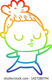 rainbow gradient line drawing of a cartoon calm woman
