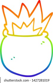 rainbow gradient line drawing of a cartoon exploding cauldron 