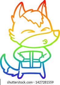 dibujo de una línea degradada de arcoiris de una caricatura navideña silbando de lobo