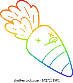 desenho de linha de gradiente do arco-íris de uma cenoura morta de desenho animado