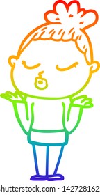 rainbow gradient line drawing of a cartoon calm woman