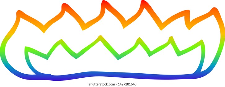 rainbow gradient line drawing of a cartoon burning flames