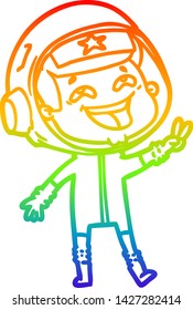 rainbow gradient line drawing of a cartoon laughing astronaut