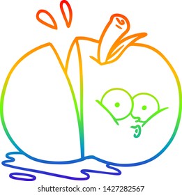 dibujo de la línea de gradiente del arcoiris de una manzana rebanada de dibujos animados