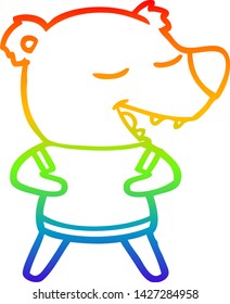 rainbow gradient line drawing of a cartoon bear
