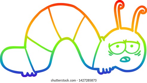 rainbow gradient line drawing of a cartoon tired caterpillar