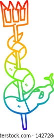 rainbow gradient line drawing of a cartoon serpent on devils fork