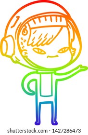 rainbow gradient line drawing of a cartoon astronaut woman