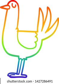 rainbow gradient line drawing of a cartoon tall bird